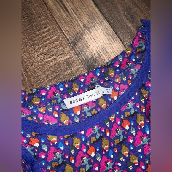 See by Chloe silk printed boho designer formal contemporary purple spring $500 - Picture 7 of 9